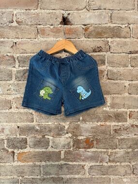 Kids' Blue Denim Shorts with Dino Patch Pockets